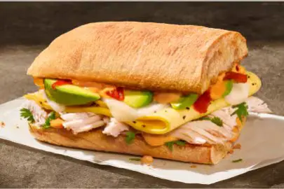 Panera Bread Menu 8 Chipotle Chicken, Scrambled Egg & Avocado on Ciabatta